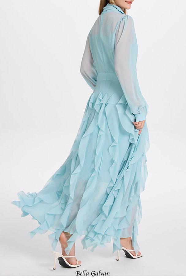 bonnie blue Bow Neck Tiered Ruffle Maxi Dress