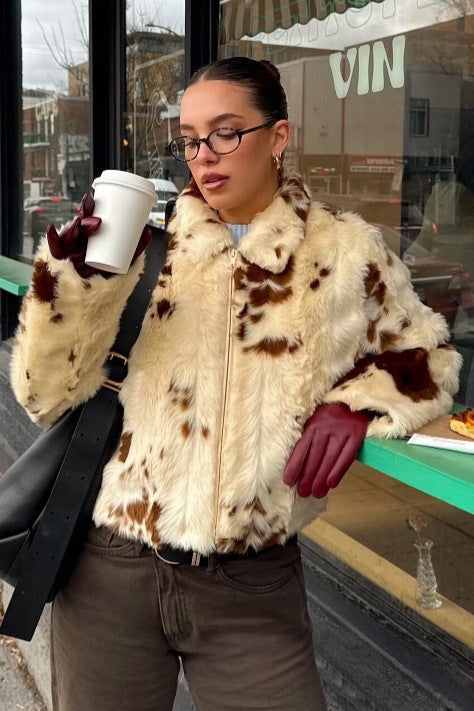 Flowering Girl Women leopard print fur coat