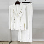 theresa diamond studded hollow out blazer set in white