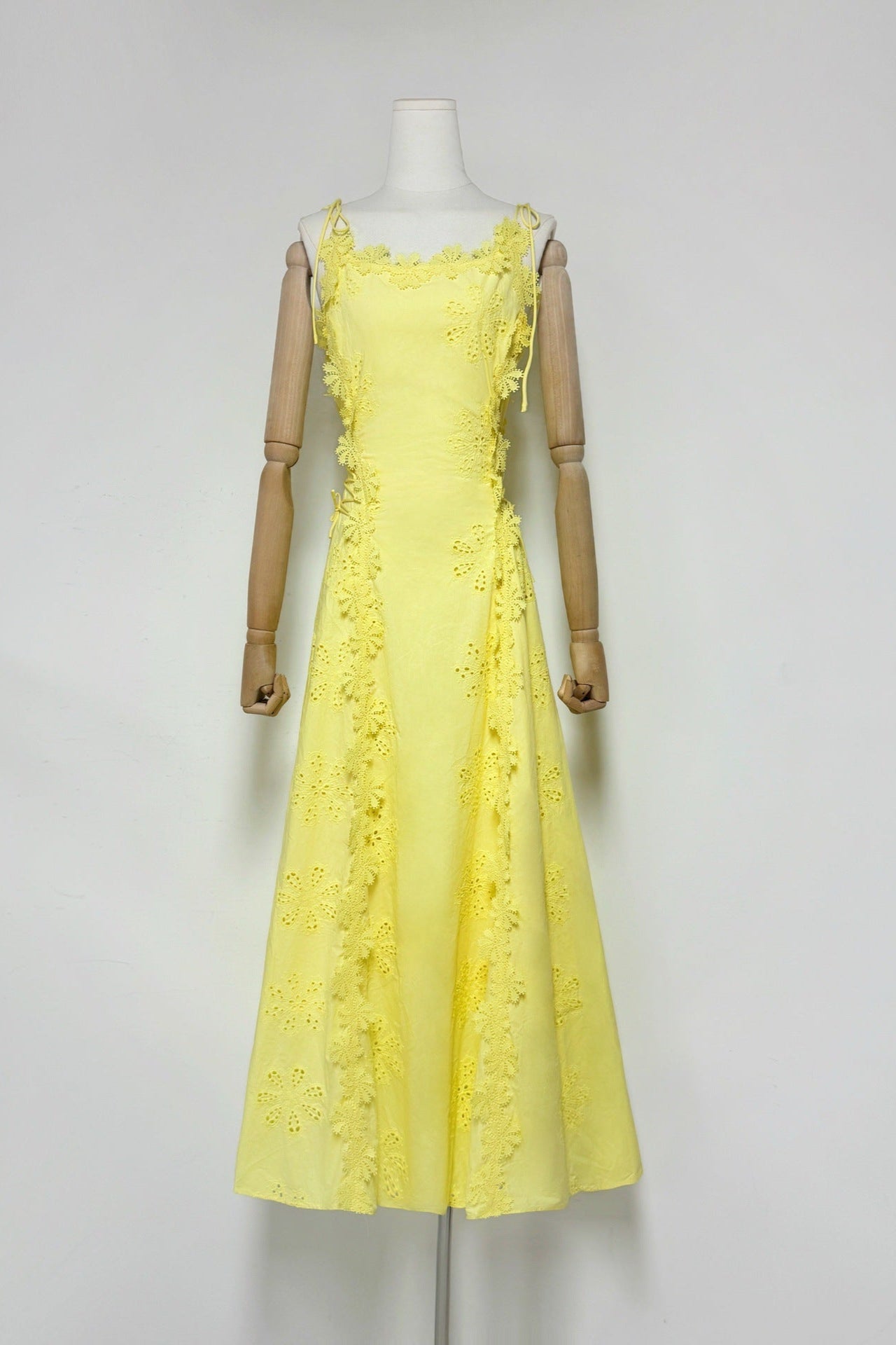 Flowering Girl Women Lace Trim Embroidery Hollow Midi Dress In White