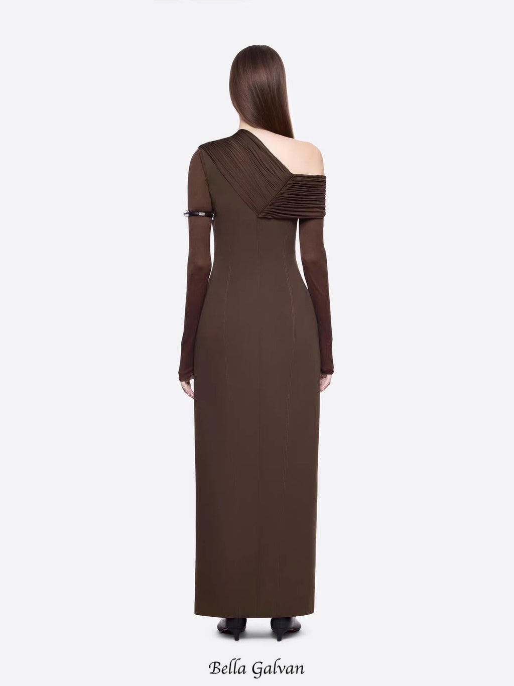 Flowering Girl Women maud One-shoulder pleated high-slit maxi dress - brown