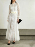 deborah 3D floral tulle lace maxi dress in white