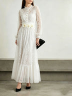 deborah 3D floral tulle lace maxi dress in white
