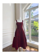 Burgundy Jacquard Camisole Midi Dress