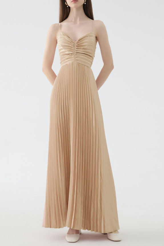 deborah pleated slip maxi dress in apricot