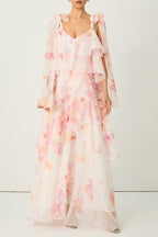 Flowering Girl Women beverly V-neck spaghetti strap chiffon maxi dress - pink