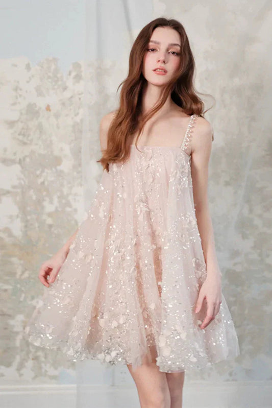 Zola Pink Flower Embroidered Loose doll Party Dress