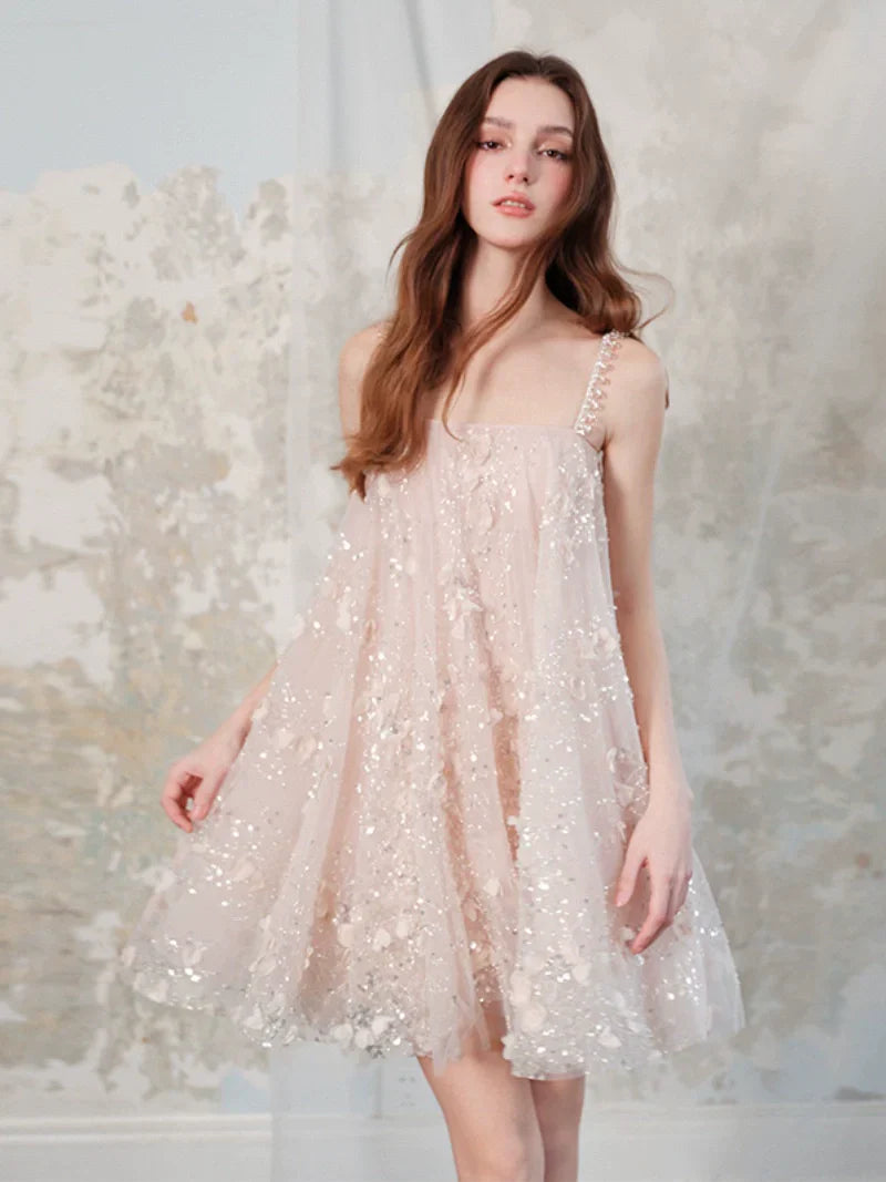 Zola Pink Flower Embroidered Loose Doll Party Dress