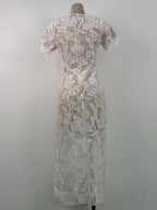 phoenix floral Applique hollow lace Midi Dress - white