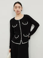 Flowering Girl Women Jill Tweed Contrast Trim Jacket in navy blue