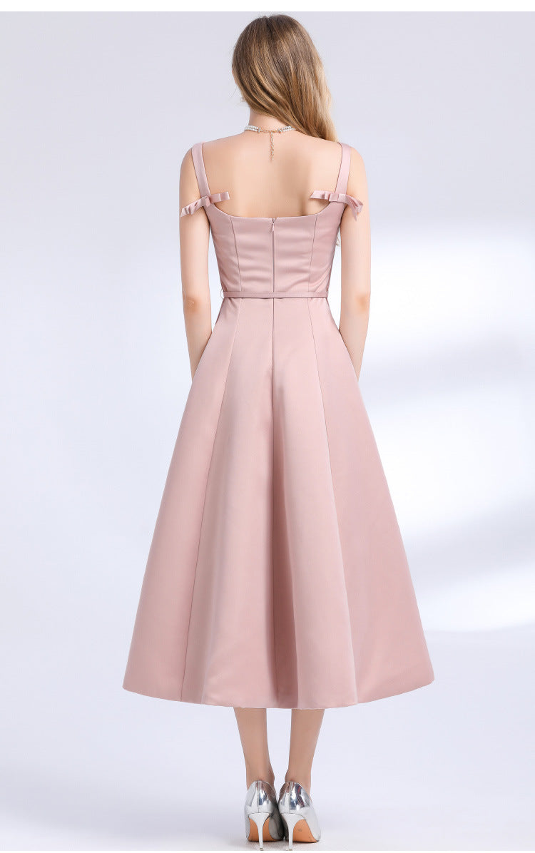 Flowering Girl Women Amelia Square Neck Satin Slip Midi Dress - Pink