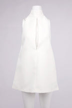 Flowering Girl Women v-Neck Cutout Backless Crepe Halter Dress - White