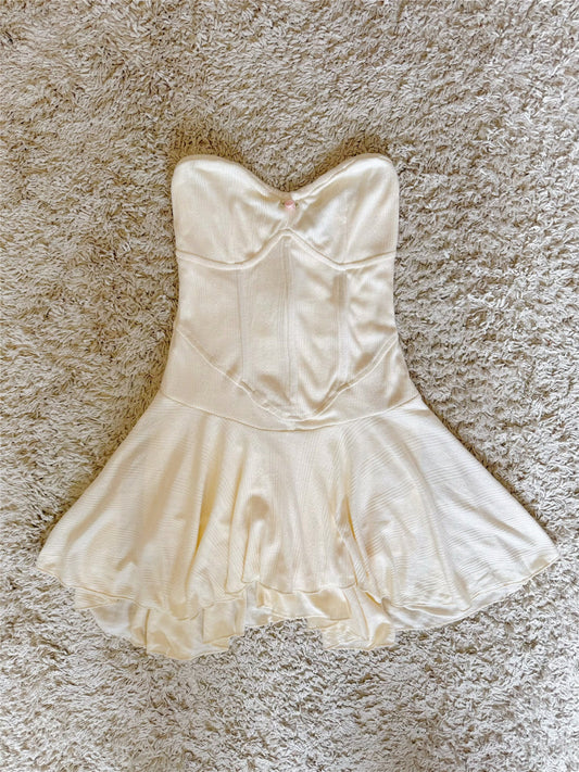 mesh knit irregular strapless mini dress with shorts as lining