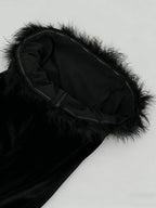 Samantha Feather Velvet Strapless Mini Dress In Black