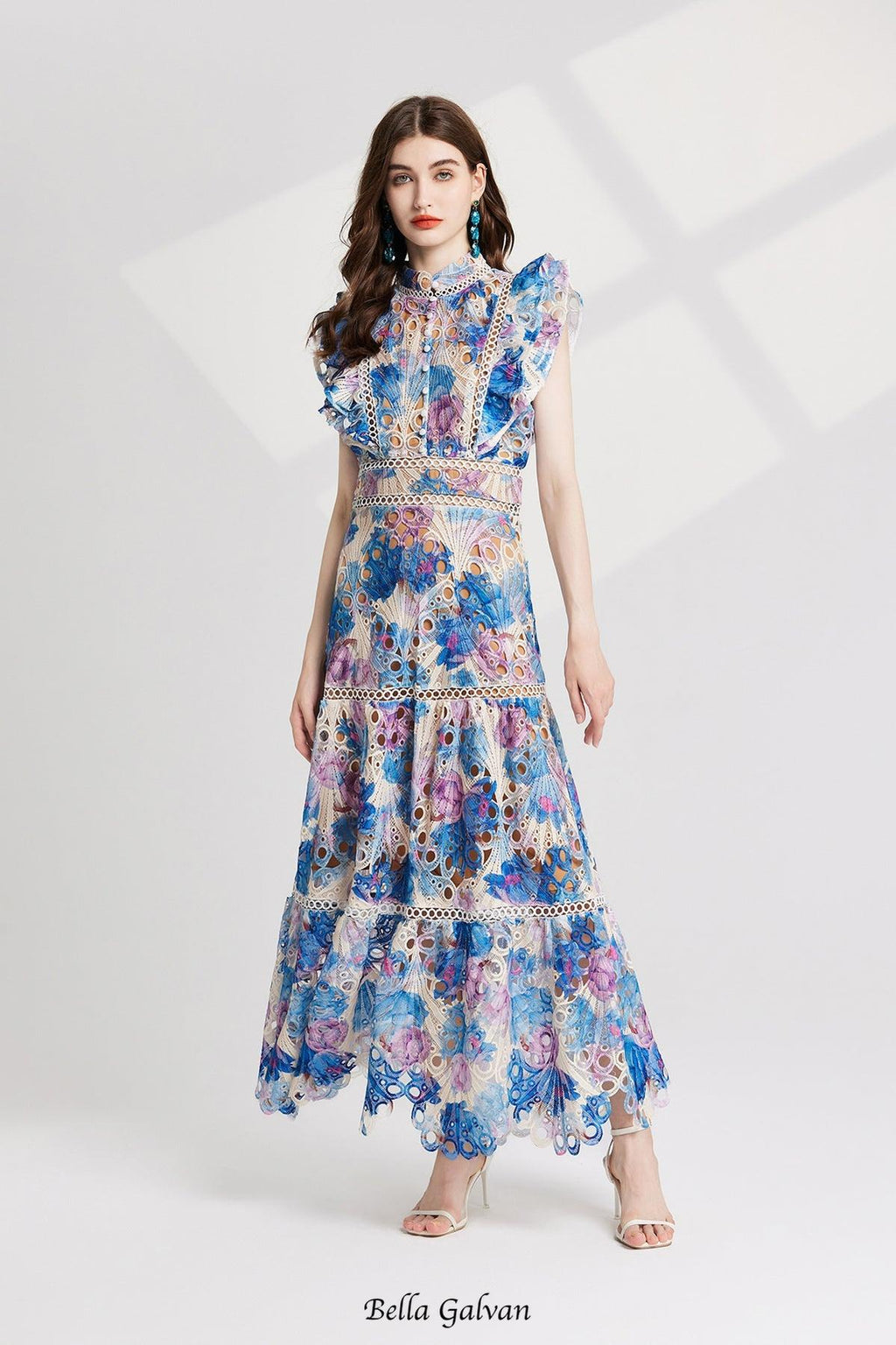 Flowering Girl Women chloe hollow out flower embroidery maxi dress in blue