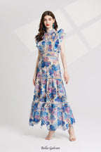 Flowering Girl Women chloe hollow out flower embroidery maxi dress in blue