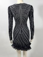 jenny Black Crystal Embellished Flutter Trim Mini Dress