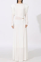 Flowering Girl Women Beryl Pleated Knitted Fabric Maxi Dress In White