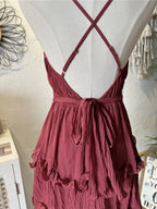 Flowering Girl Women curled V-neck backless bow lace-up dress