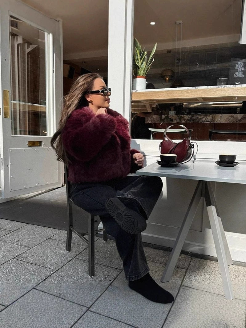 Flowering Girl Women fox fur imitation fur cropped jacket
