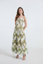 Flowering Girl Women celeste floral hollow stitching maxi dress in green