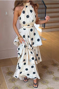Flowering Girl Women polka dot print halterneck sleeveless top skirt set