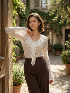 Lace Hollow Flared Sleeve Top