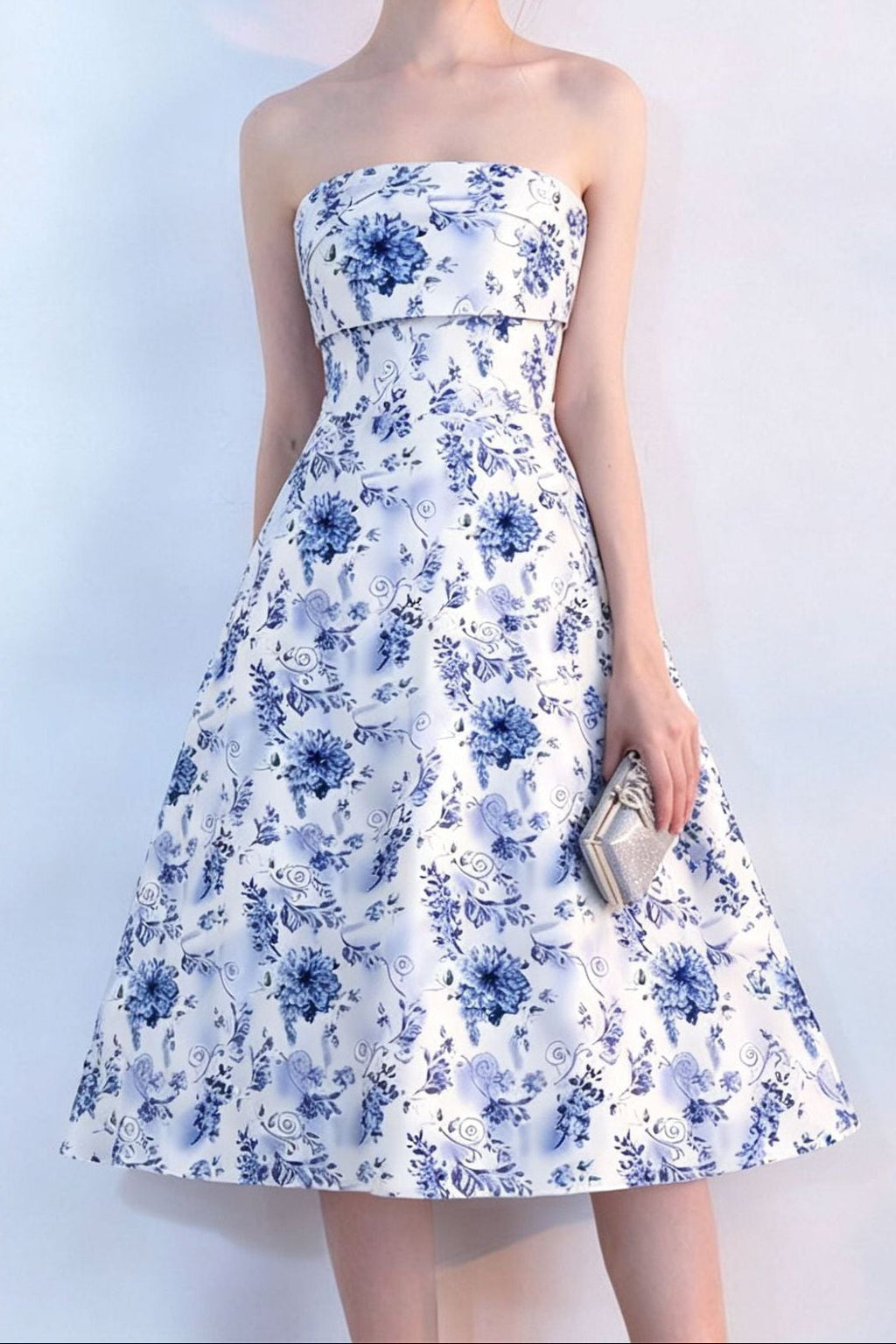 Floral Print Strapless Midi Dress
