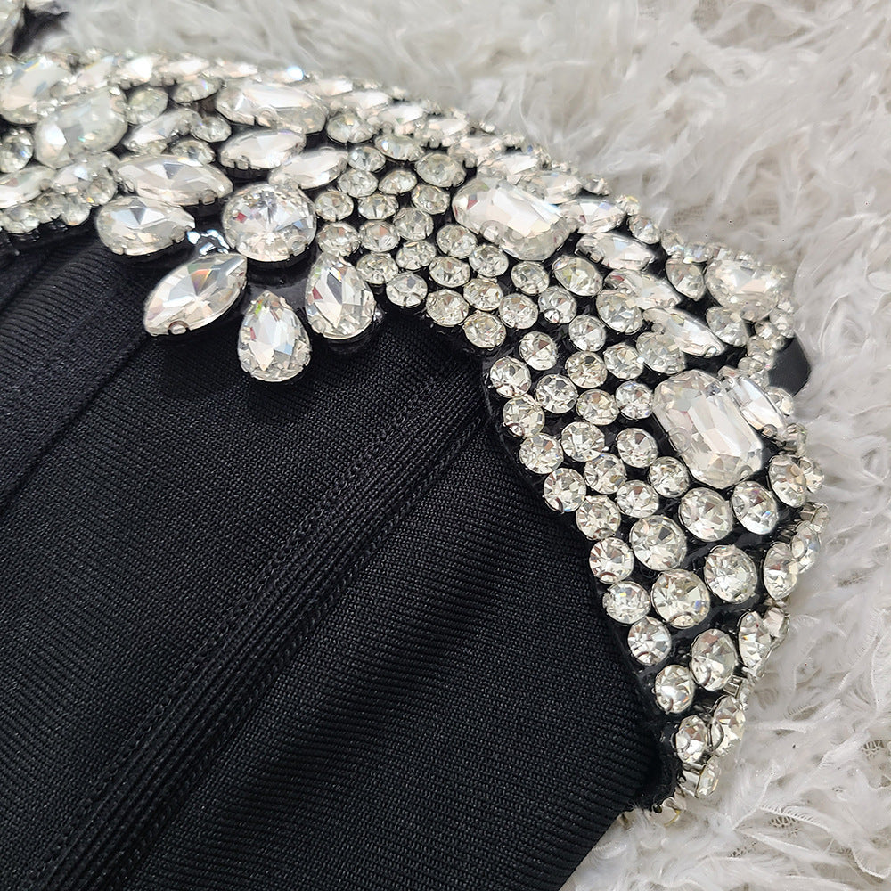 Rita Rhinestone Bodycon Strapless Bandage Mini Dress In Black