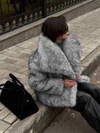 Flowering Girl Women artificial leather fox fur jacket in Gray