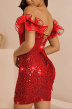 Victoria Red Ruffled Corset Bodycon Mini Dress