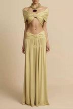 Flowering Girl Women pleated top & maxi skirt set - gold