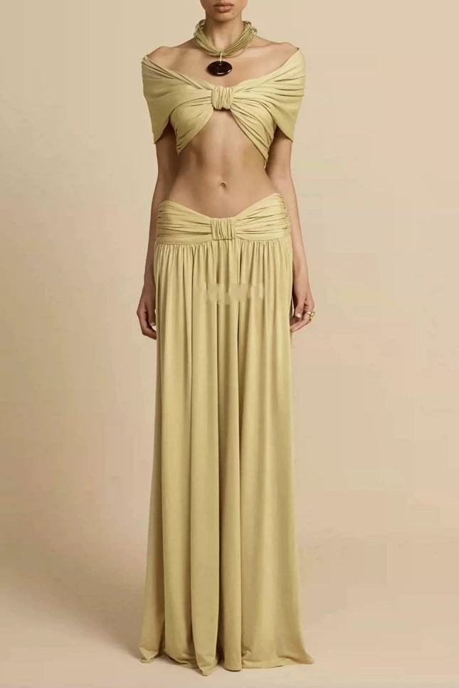 Flowering Girl Women pleated top & maxi skirt set - gold