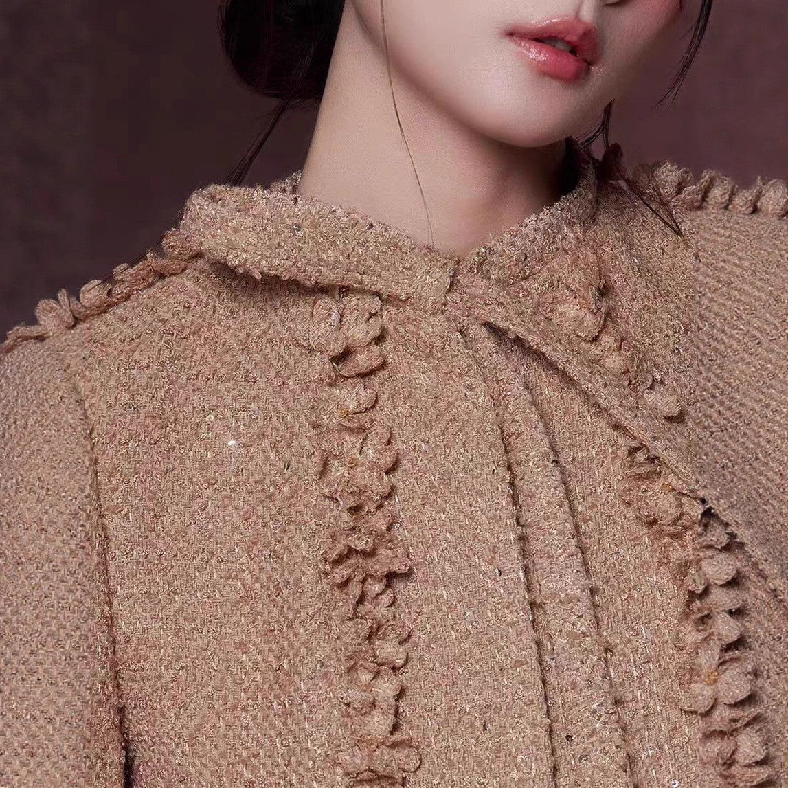 elva brown flower embellished tweed cardigan shorts set