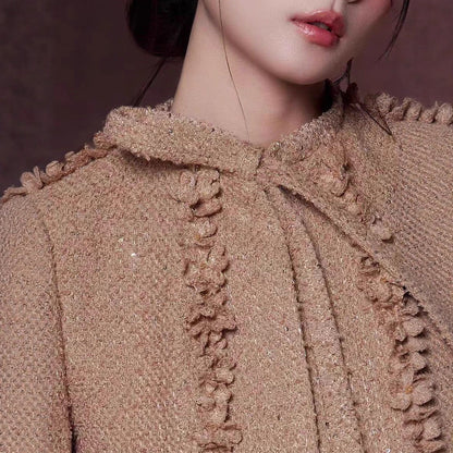 elva brown flower embellished tweed cardigan shorts set