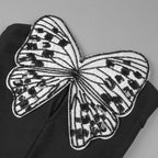 Flowering Girl Women Butterfly Embroidered Bodice Puffball mini Dress in black