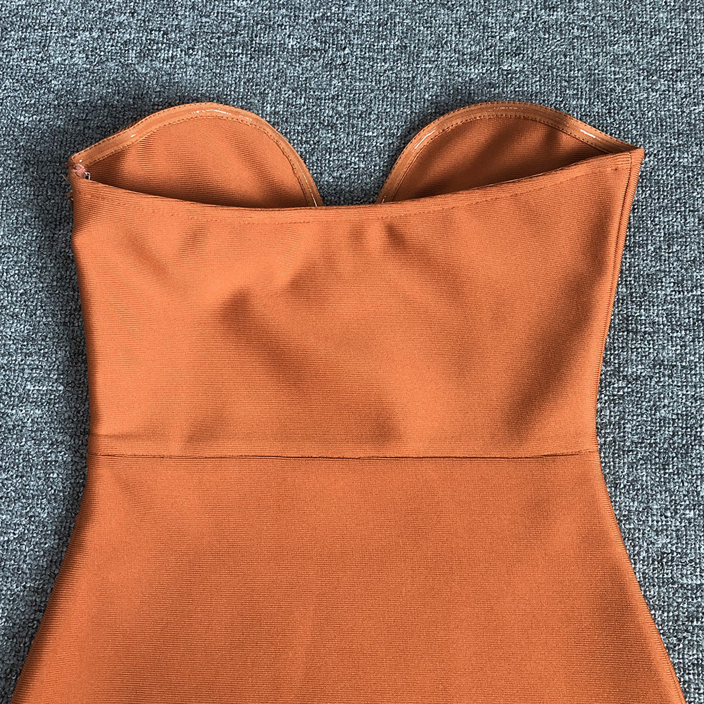Flowering Girl Women OSTRICH FEATHER BANDAGE DRESS WITH V-NECKLINE IN BROWN