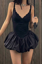 Flowering Girl Women Lace-trimmed puffy mini dress