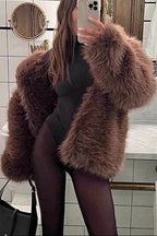 Flowering Girl Women suit collar imitation fox fur coat