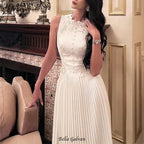 nancy lace embroidery pleated midi dress in white