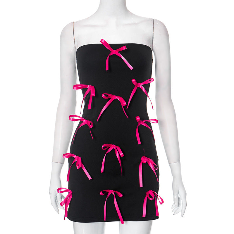 Flowering Girl Women Strapless Bow Mini Dress
