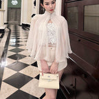 White Lace Cami Top + Sheer Chiffon Capelet Set