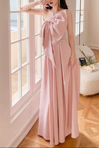 Dolores Oversized Bow Strapless Maxi Dress-Pink