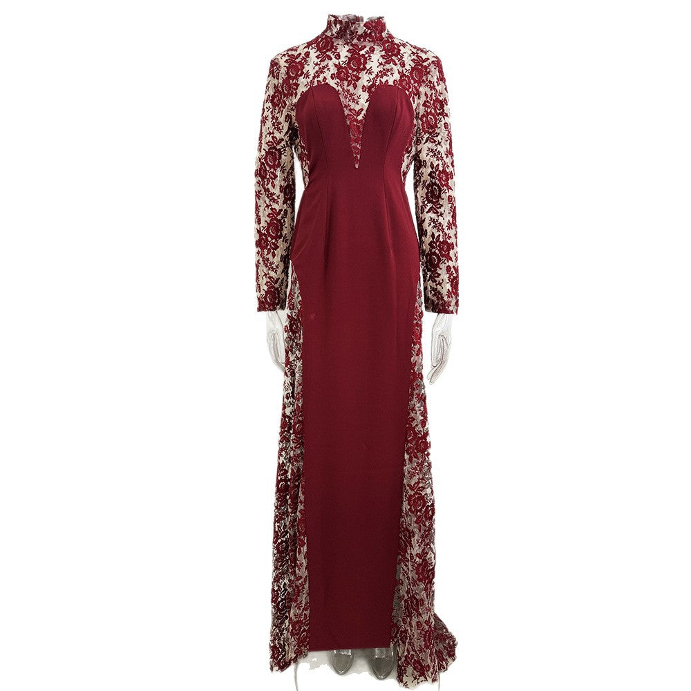 Flowering Girl Women trista Mesh embroidery patchwork maxi dress - red