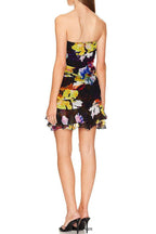 Flowering Girl Women kelly Printed ruffle strapless mini dress - black