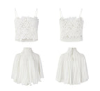 White Lace Cami Top + Sheer Chiffon Capelet Set
