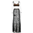 Flowering Girl Women LACE SKIRT SET WITH WAIST CHAIN IN BLACK