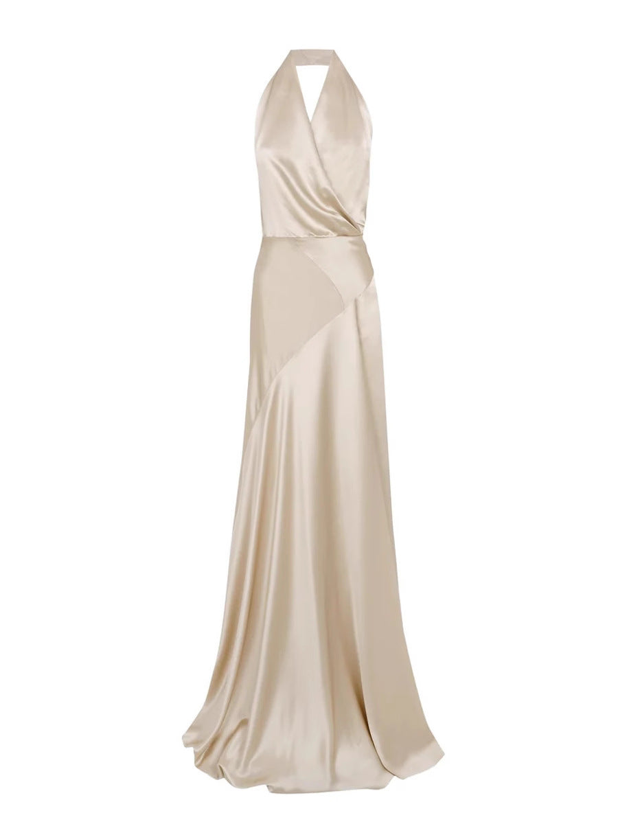 Flowering Girl Women kay Champagne crepe bias-cut satin halter maxi dress