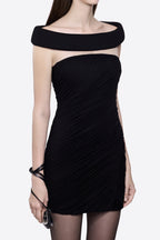 Flowering Girl Women lola black Off-shoulder asymmetrical-draped mini dress