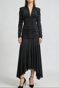 Flowering Girl Women Josephine v-Neck Ruched Long-Sleeve Maxi Dress In Black